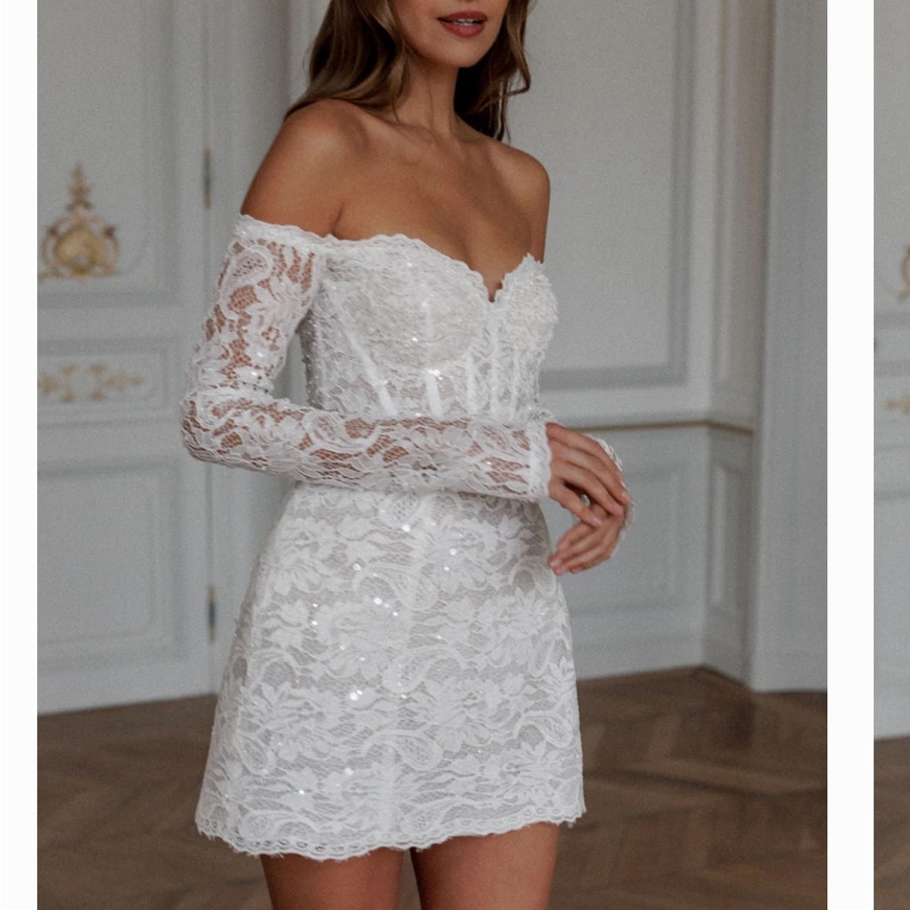 Elegant White Lace Long Sleeve Dress